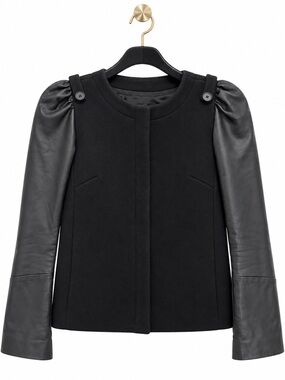 Maje H10 Antilope Womens 38 Black Wool Cashmere Lambskin Leather Jacket